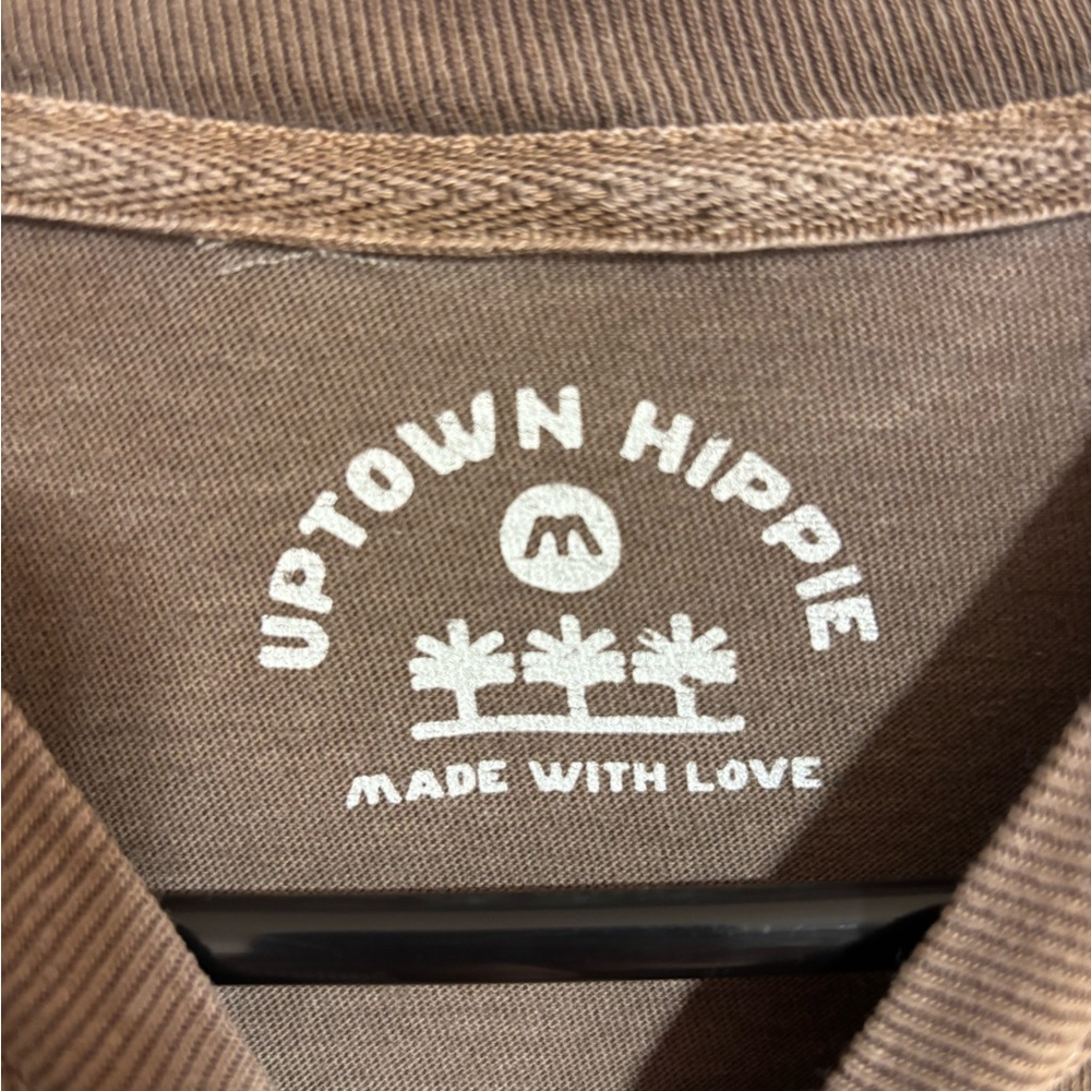 Uptown Hippie Desert Bum Smile Cotton Soft Long Sleeve Brown Top Size Medium - Picture 6 of 8
